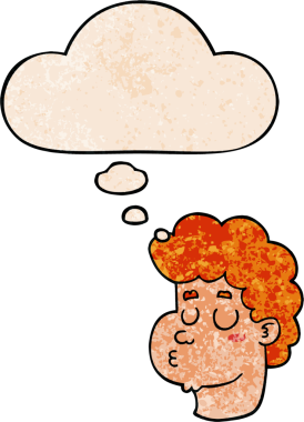 bir insan tarafından çizilmiş grunge desenli düşünce baloncuğu olan çizgi film erkek yüzü