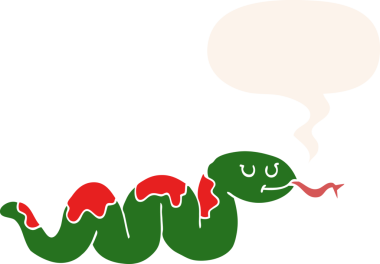 Konuşma baloncuğu olan çizgi film yılanı insan tarafından çizilmiş.