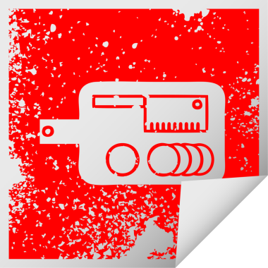 Bir insan tarafından çizilmiş et doğrama tahtasının derili kare soyma etiketi sembolü