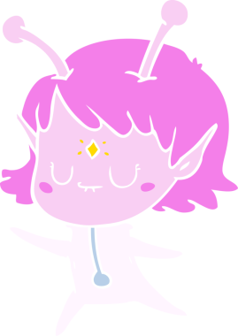 Bir insan tarafından çizilmiş düz renkli uzaylı kız çizgi filmi.