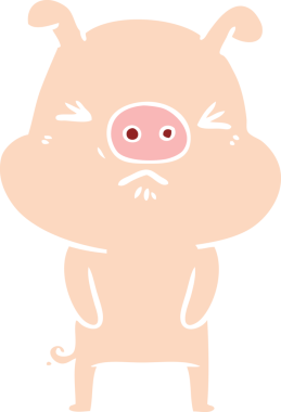 Bir insan tarafından çizilmiş düz renkli çizgi film huysuz domuz.