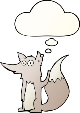 Bir insan tarafından çizilmiş, düşünce baloncuklu çizgi film kurdu.