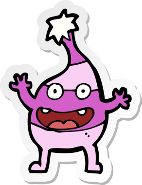 Bir insan tarafından çizilmiş komik bir yaratığın çıkartması.