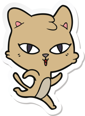 Bir insan tarafından çizilmiş çizgi film kedisinin çıkartması.