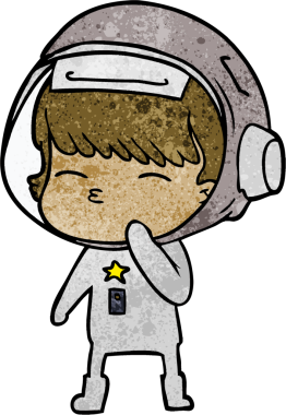 Bir insan tarafından çizilmiş meraklı astronot çizgi filmi.