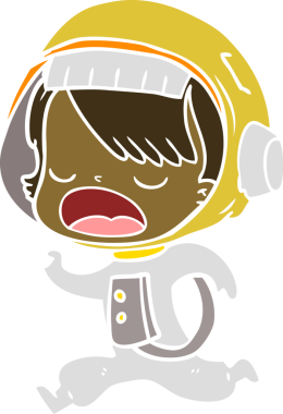 Bir insan tarafından çizilen düz renkli çizgi film astronot kadın.