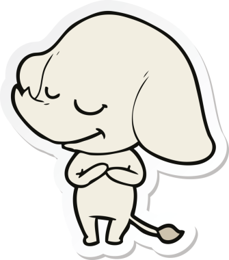 Bir insan tarafından çizilmiş gülümseyen fil çıkartması.