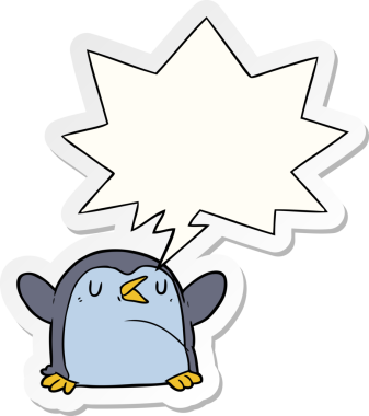 Bir insan tarafından çizilmiş konuşma balonu çıkartmalı penguen çizgi filmi.