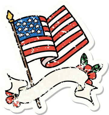 Bir insan tarafından çizilmiş Amerikan bayrağının bayrağı olan eski bir etiket.