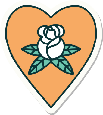 Geleneksel kalp stili dövme çıkartması ve bir insan tarafından çizilmiş çiçekler.