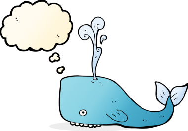 Bir insan tarafından çizilmiş düşünce baloncuklu çizgi film balinası