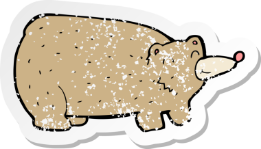 Bir insan tarafından çizilmiş komik bir çizgi film ayısının gerilimli çıkartması.