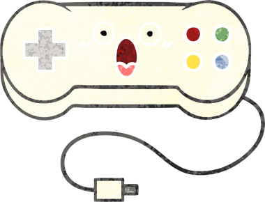 Bir insan tarafından çizilmiş bir oyun denetleyicisinin retro illüstrasyon tarzı karikatürü