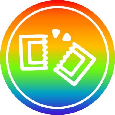 bir insan tarafından çizilmiş gökkuşağı gradyanı olan film bileti dairesel simgesi