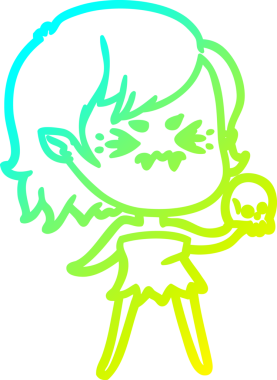 Bir insan tarafından çizilmiş, soğuk gradyan çizgi film karakteri bir vampir kız.