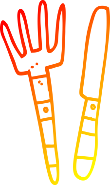 Bir insan tarafından çizilmiş bir çatal ve bıçak çizimi.