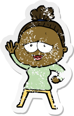 Bir insan tarafından çizilmiş mutlu, yaşlı bir kadının sıkıntılı çıkartması.