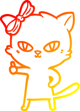 Sevimli bir çizgi film kedisinin insan tarafından çizilmiş sıcak çizgi çizimi.