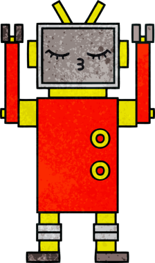 Bir insan tarafından çizilmiş bir robotun retro grunge dokusu