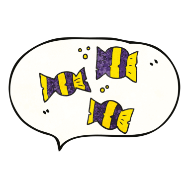 Bir insan tarafından çizilmiş cadılar bayramı şekeri desenli serbest konuşma balonu.