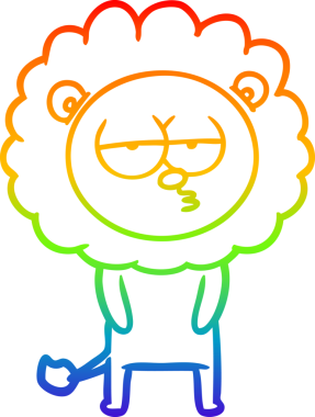 Gökkuşağı gradyan çizgi çizimi bir insan tarafından çizilmiş yorgun bir aslan