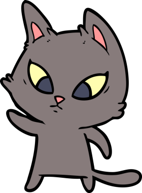 Bir insan tarafından çizilmiş kafası karışmış çizgi film kedisi.