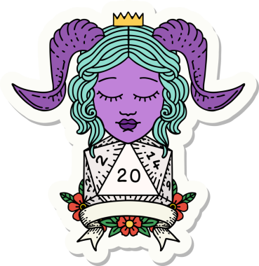 Bir insan tarafından çizilmiş doğal 20 D20 rulo ile bağlanmış bir etiket.