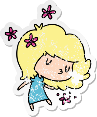 Bir insan tarafından çizilmiş sevimli bir kawai kızının sıkıntılı karikatür çizimi