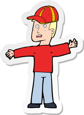 Bir insan tarafından çizilmiş şapkalı bir karikatür adamın çıkartması.