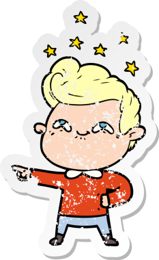 Bir insan tarafından çizilmiş heyecanlı bir karikatür çıkartması.