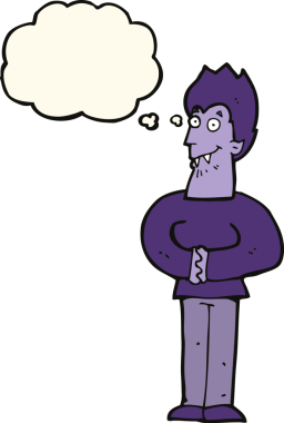 Bir insan tarafından çizilmiş düşünce baloncuğu olan bir vampir.