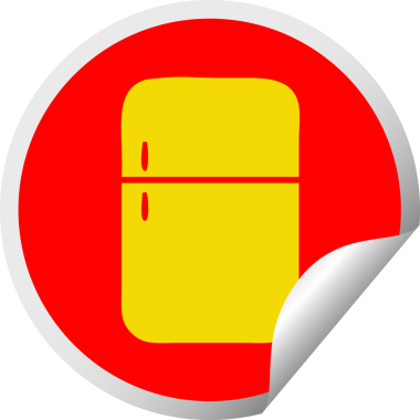 Bir insan tarafından çizilmiş dolap dondurucusunun dairesel kabuk soyma etiketi.