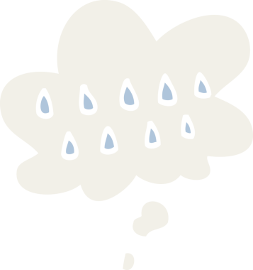 Düşünce baloncuklu karikatür yağmuru bir insan tarafından çizilmiş.