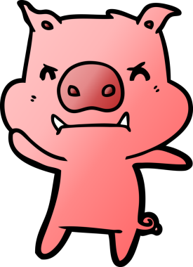 Bir insan tarafından çizilmiş kızgın çizgi film domuzu.