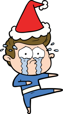 Bir insan tarafından çizilmiş Noel Baba şapkası giymiş ağlayan bir dansçının el çizimi.