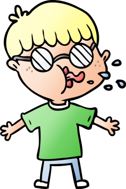 Bir insan tarafından çizilmiş gözlük takan çizgi film çocuğu.