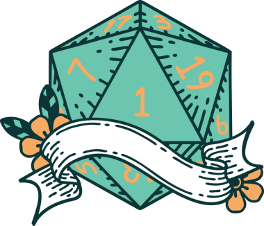 Retro Dövme Biçimi Doğal Bir d20 zar bir insan tarafından çizildi