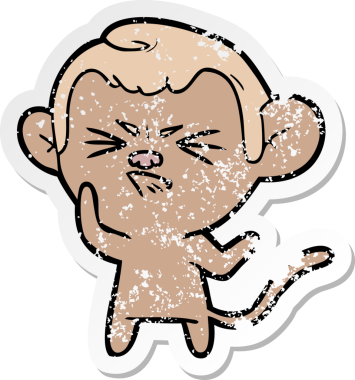 Bir insan tarafından çizilmiş kızgın bir maymunun sıkıntılı çıkartması.