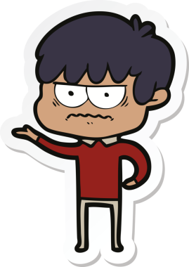 Bir insan tarafından çizilmiş kızgın bir çizgi film çocuğunun çıkartması.