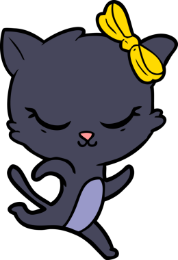 Bir insan tarafından çizilmiş yaylı şirin bir çizgi film kedisi.