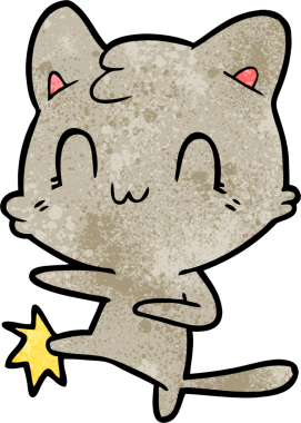 Bir insan tarafından çizilmiş mutlu kedi tekmesi çizgi filmi.