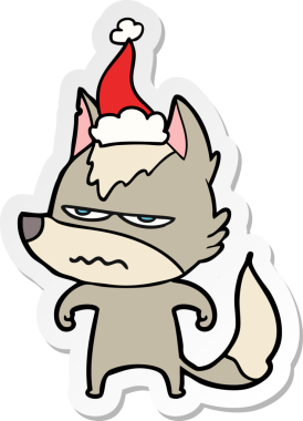 Bir insan tarafından çizilmiş Noel Baba şapkası giymiş kızgın bir kurdun el yazısı.