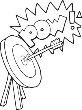 Bir insan tarafından çizilmiş siyah beyaz çizgi film okçuluğu hedefi.