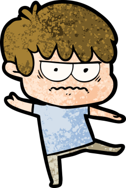 Bir insan tarafından çizilmiş sinirli çizgi film çocuğu.