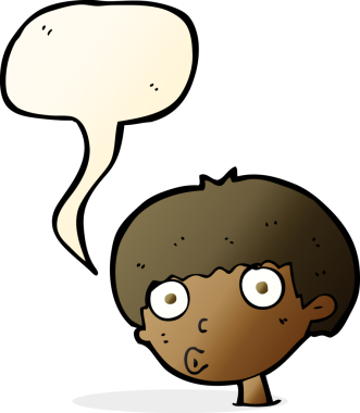 Bir insan tarafından çizilmiş konuşma balonuyla şaşırmış bir çocuk.