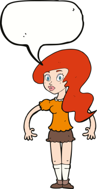 Bir insan tarafından çizilmiş konuşma balonu olan güzel bir kadın.