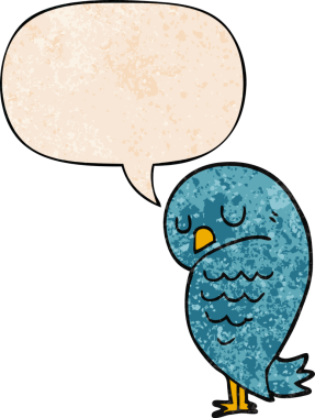 Konuşma baloncuğu olan karikatür kuşu insan tarafından çizilmiş eski doku.