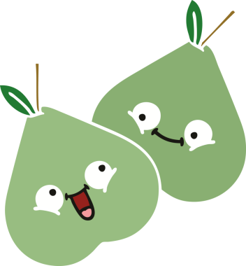 Bir insan tarafından çizilmiş yeşil bir armutun düz renkli retro karikatürü