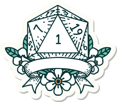 Bir insan tarafından çizilmiş doğal bir d20 zar etiketi.