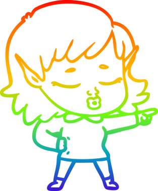 Gökkuşağı gradyan çizgisi bir insan tarafından çizilmiş güzel bir elf kızı çizimi